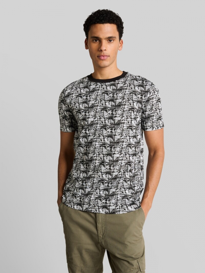 Tom Tailor T-Shirt mit Palmenprint - Black White Stripy Palm Print Tom Tailor T-Shirt mit Palmenprint - Black White Stripy Palm Print