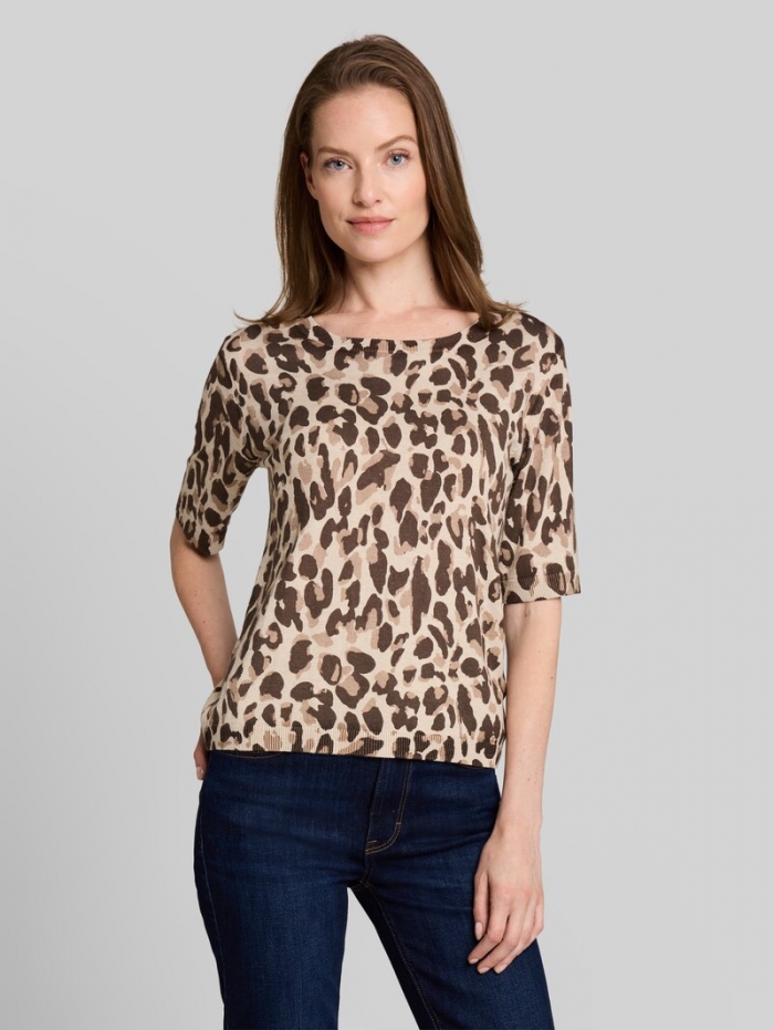 Tom Tailor Strickpullover mit Leo-Print - Gravel Beige Melange Leo Tom Tailor Strickpullover mit Leo-Print - Gravel Beige Melange Leo