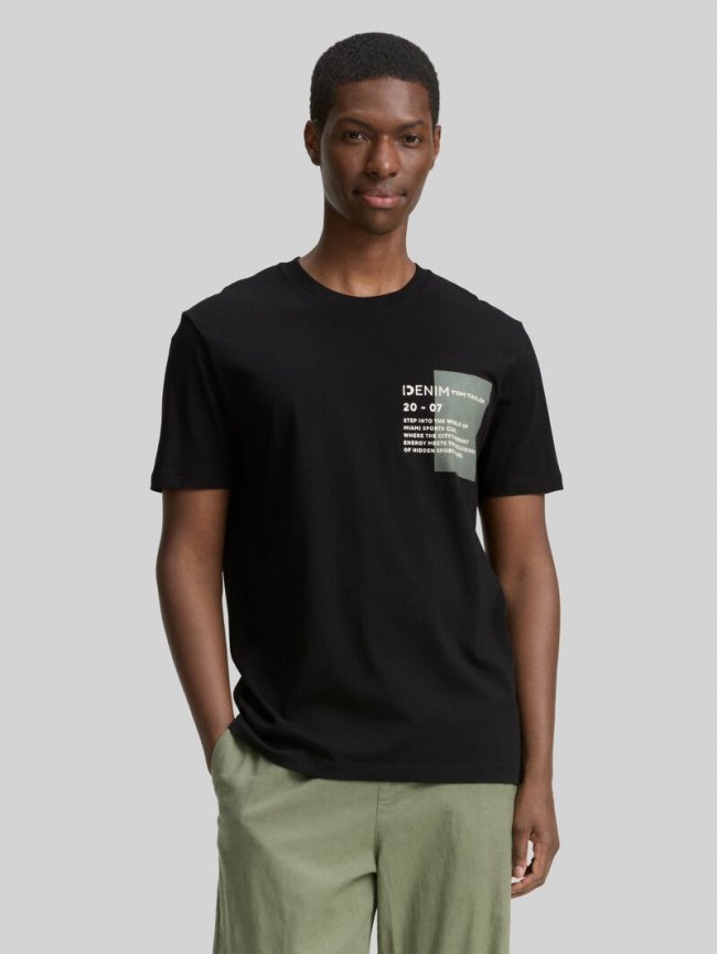 Tom Tailor Basic T-Shirt mit Logo-Print - Black Tom Tailor Basic T-Shirt mit Logo-Print - Black