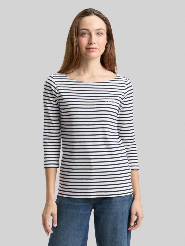 Tom Tailor Langarmshirt mit Streifenmuster - Offwhite Navy Blue Stripe Tom Tailor Langarmshirt mit Streifenmuster - Offwhite Navy Blue Stripe