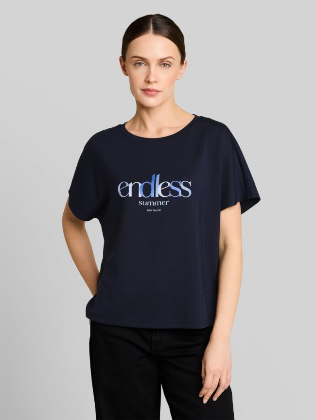 Tom Tailor Loose Fit Scuba T-Shirt mit Print - Sky Captain Blue Tom Tailor Loose Fit Scuba T-Shirt mit Print - Sky Captain Blue