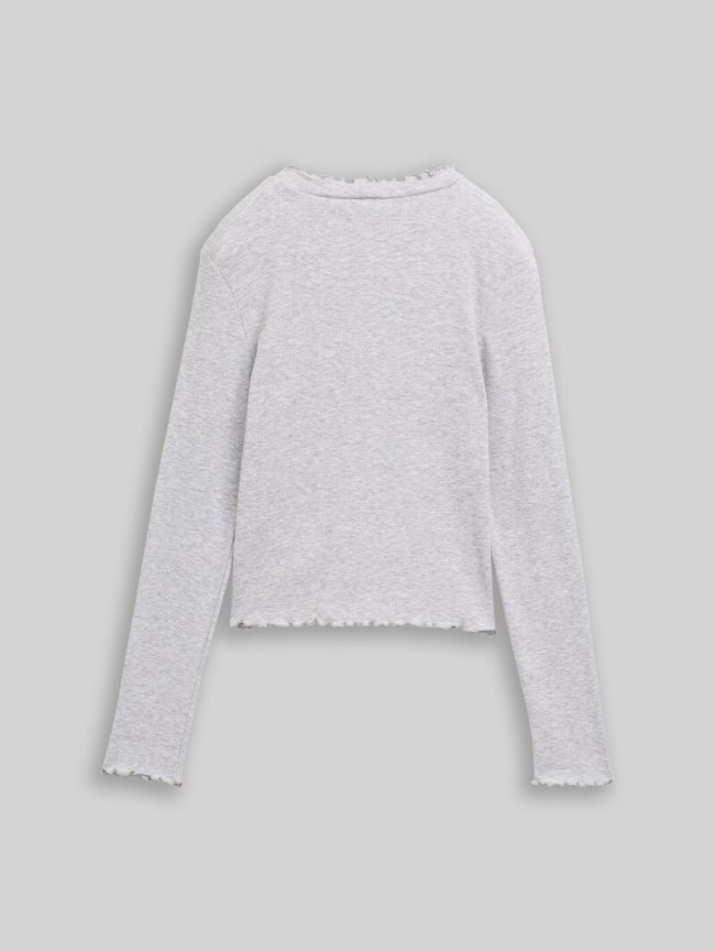 Tom Tailor Cropped Langarmshirt mit Rippstruktur - Light Stone Grey Melange Tom Tailor Cropped Langarmshirt mit Rippstruktur - Light Stone Grey Melange
