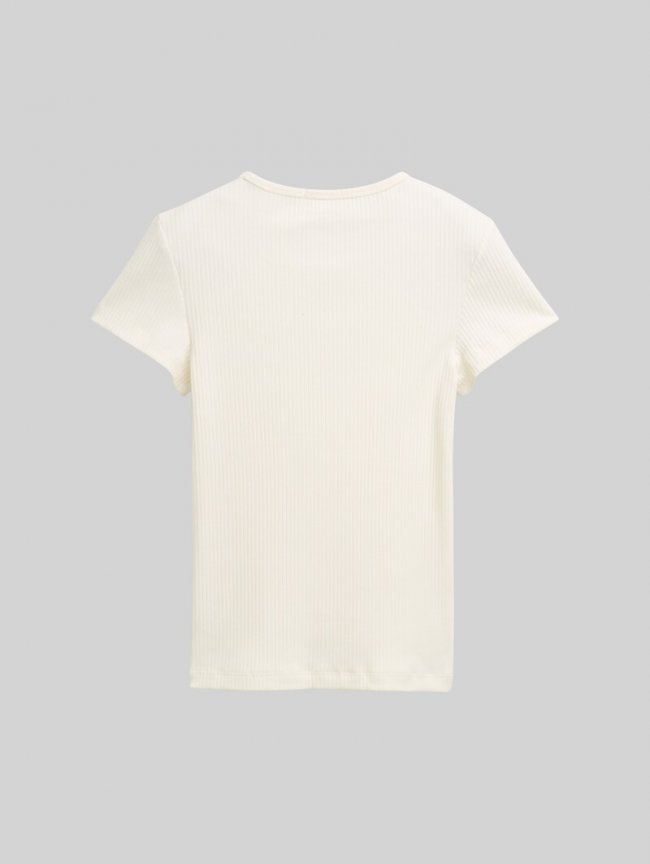 Tom Tailor Ripp T-Shirt mit Cut-Outs - Wool White Tom Tailor Ripp T-Shirt mit Cut-Outs - Wool White
