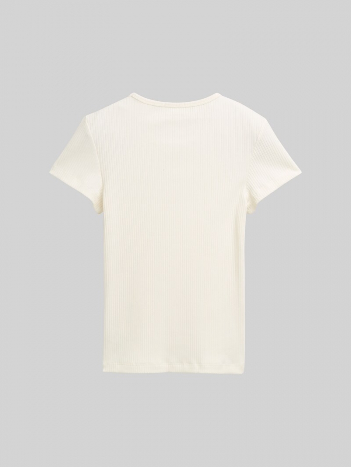 Tom Tailor Ripp T-Shirt mit Cut-Outs - Wool White Tom Tailor Ripp T-Shirt mit Cut-Outs - Wool White