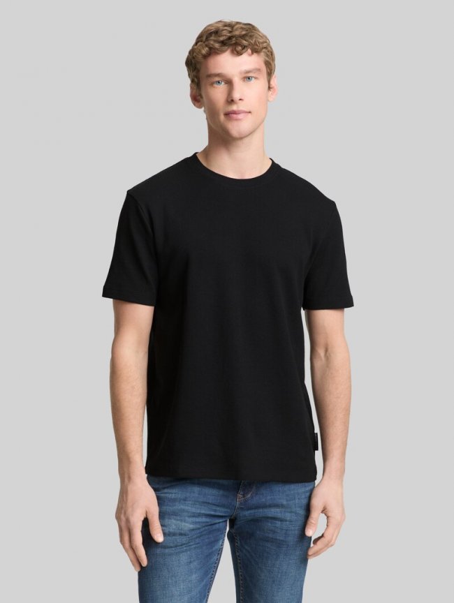 Tom Tailor T-Shirt mit Waffelstruktur - Black Tom Tailor T-Shirt mit Waffelstruktur - Black