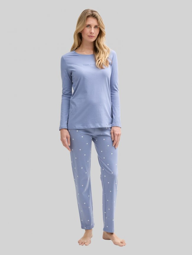 Tom Tailor Pyjama-Set mit Punktemuster und Logo-Print - Blau-mittel-punkte Tom Tailor Pyjama-Set mit Punktemuster und Logo-Print - Blau-mittel-punkte
