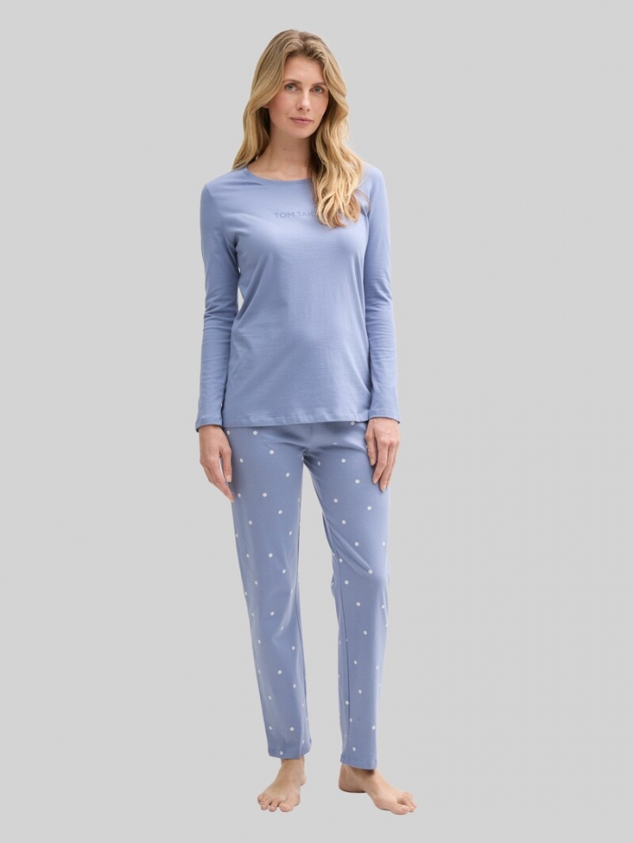 Tom Tailor Pyjama-Set mit Punktemuster und Logo-Print - Blau-mittel-punkte Tom Tailor Pyjama-Set mit Punktemuster und Logo-Print - Blau-mittel-punkte