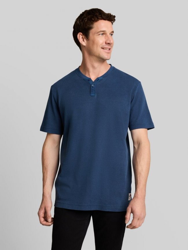 Tom Tailor Henley T-Shirt mit Waffelstruktur - Dark Duck Blue Tom Tailor Henley T-Shirt mit Waffelstruktur - Dark Duck Blue