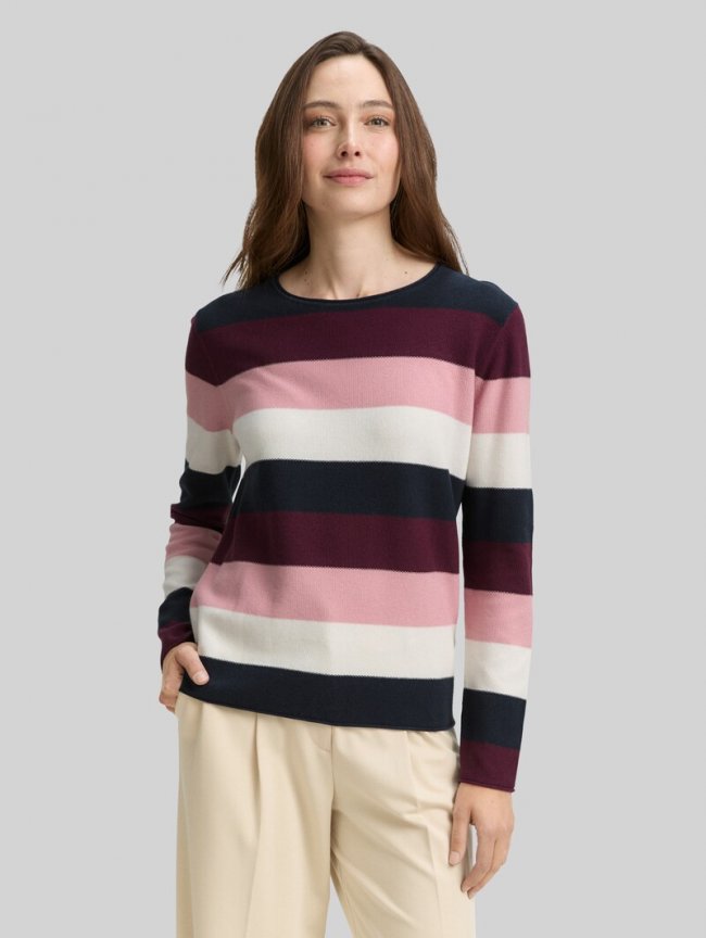 Tom Tailor Strickpullover mit Rundhalsausschnitt - Big Rose Knit Stripe Tom Tailor Strickpullover mit Rundhalsausschnitt - Big Rose Knit Stripe