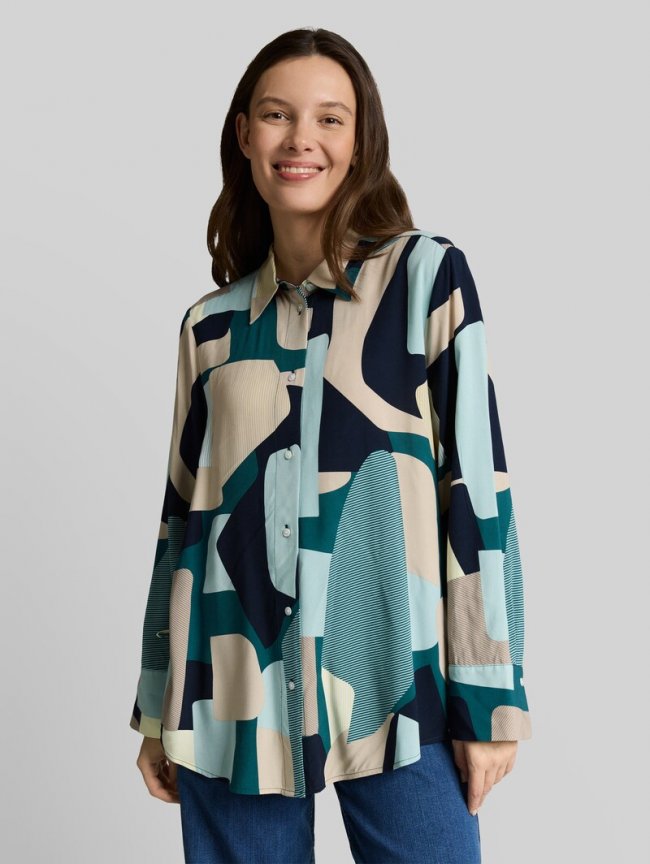 Tom Tailor Loose Fit Bluse mit Schleifen-Details - Abstract Stripe Print Tom Tailor Loose Fit Bluse mit Schleifen-Details - Abstract Stripe Print