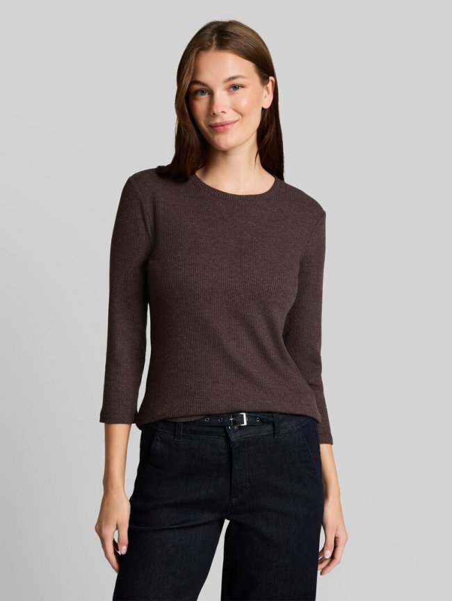 Tom Tailor Oversize Langarmshirt mit Rippstruktur - Java Dark Brown Melange Tom Tailor Oversize Langarmshirt mit Rippstruktur - Java Dark Brown Melange