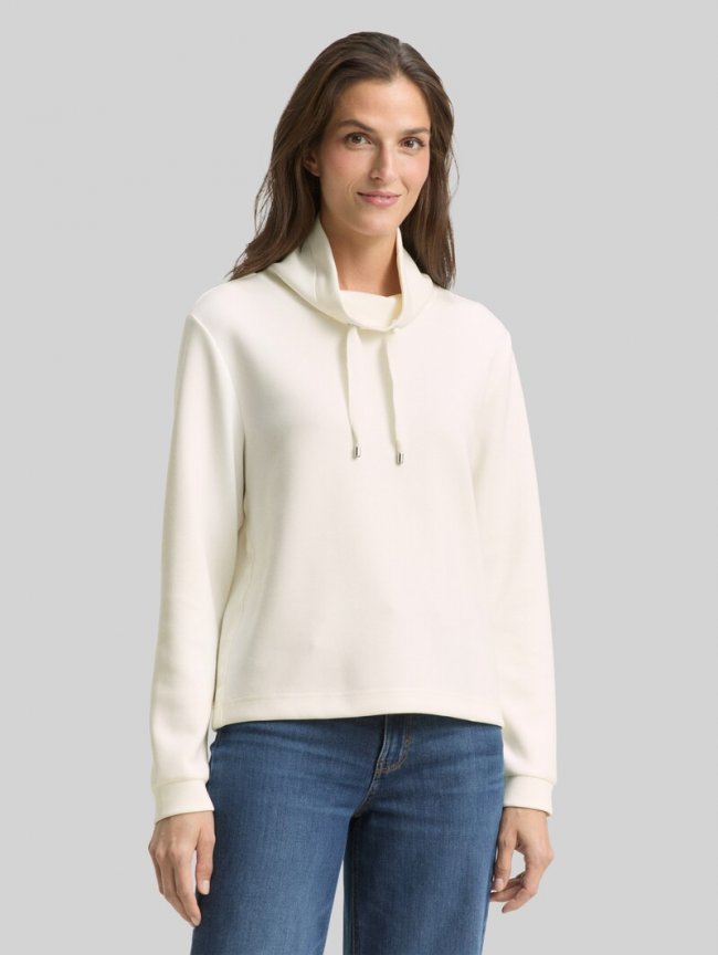 Tom Tailor Scuba Sweatshirt mit Stehkragen - Whisper White Tom Tailor Scuba Sweatshirt mit Stehkragen - Whisper White