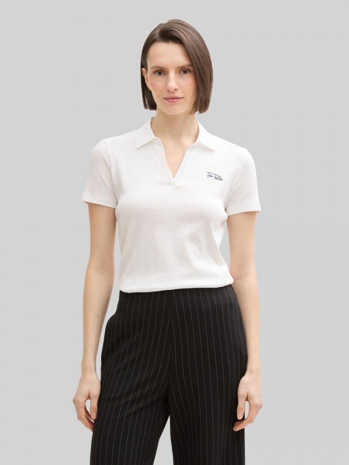 Tom Tailor Basic Poloshirt mit Logo-Stickerei - Whisper White Tom Tailor Basic Poloshirt mit Logo-Stickerei - Whisper White
