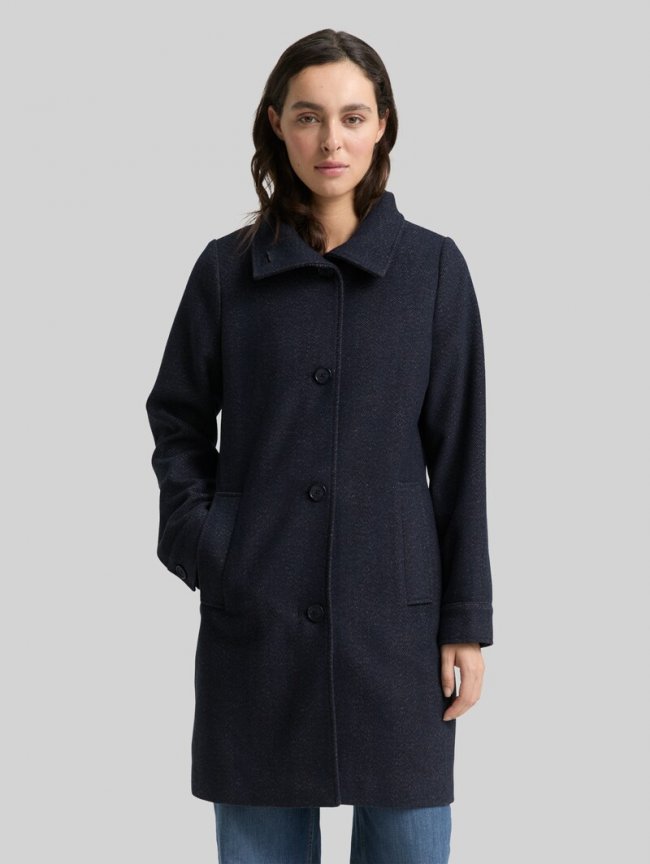 Tom Tailor Wollmantel mit Stehkragen - Navy Heringbone Tom Tailor Wollmantel mit Stehkragen - Navy Heringbone