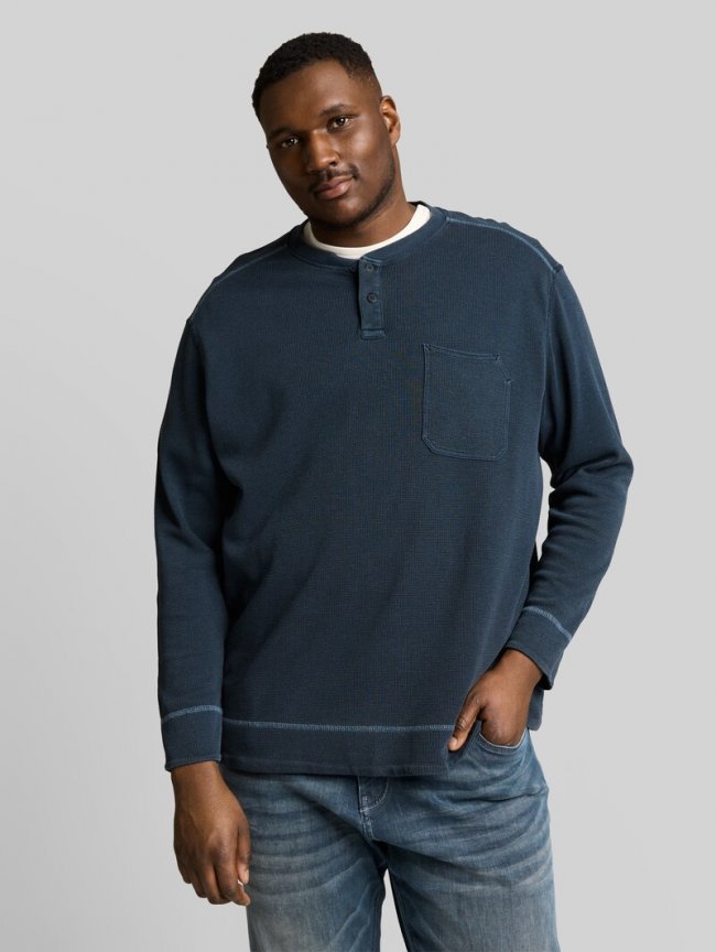 Tom Tailor Plus Size - Henley Langarmshirt mit Waffelstruktur - Sky Captain Blue Tom Tailor Plus Size - Henley Langarmshirt mit Waffelstruktur - Sky Captain Blue