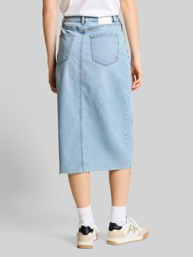 Tom Tailor Midi-Jeansrock mit Schlitz - Used Light Stone Blue Denim Tom Tailor Midi-Jeansrock mit Schlitz - Used Light Stone Blue Denim