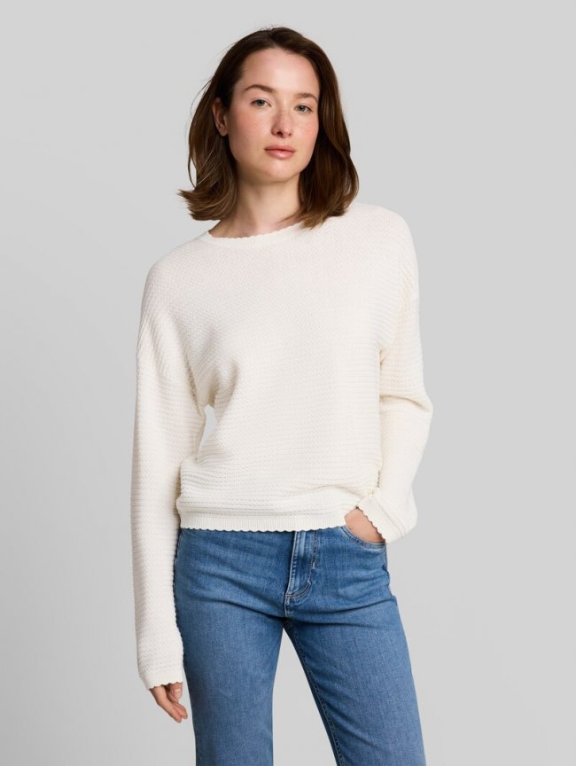 Tom Tailor Relaxed Fit Strickpullover - Off White Tom Tailor Relaxed Fit Strickpullover - Off White