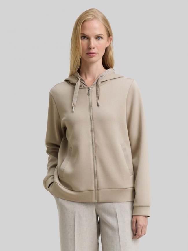 Tom Tailor Hoodie Sweatjacke aus Scuba - Soft Taupe Grey Tom Tailor Hoodie Sweatjacke aus Scuba - Soft Taupe Grey