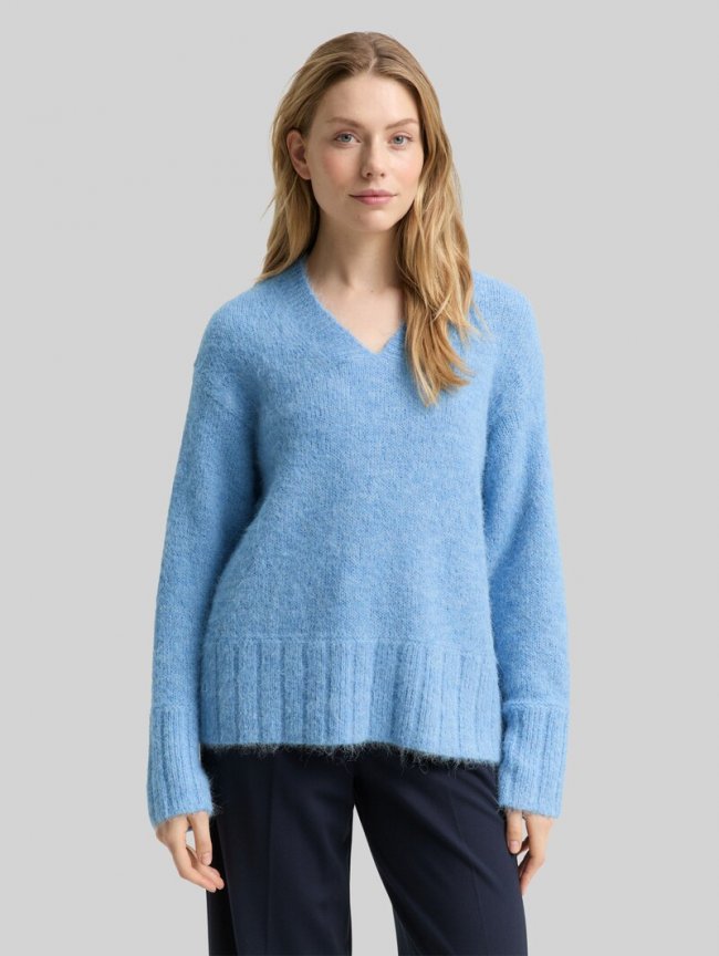 Tom Tailor Oversize Strickpullover mit Wollanteil - Light Fjord Blue Melange Tom Tailor Oversize Strickpullover mit Wollanteil - Light Fjord Blue Melange