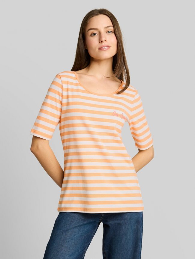 Tom Tailor T-Shirt mit Stickerei - Orange White Stripe