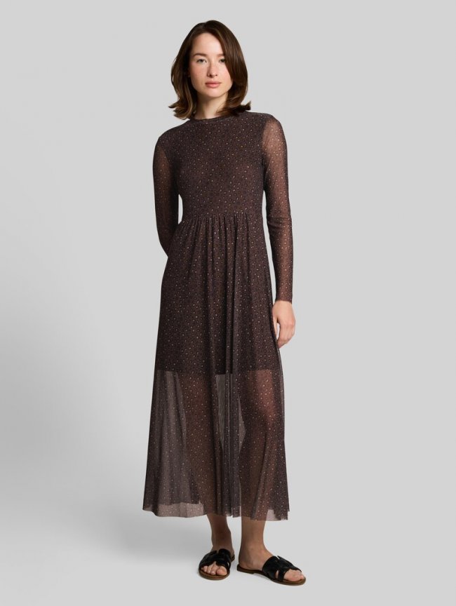 Tom Tailor Fitted Mesh Midi-Kleid mit Animal-Print - Brown Black Leo Print Tom Tailor Fitted Mesh Midi-Kleid mit Animal-Print - Brown Black Leo Print