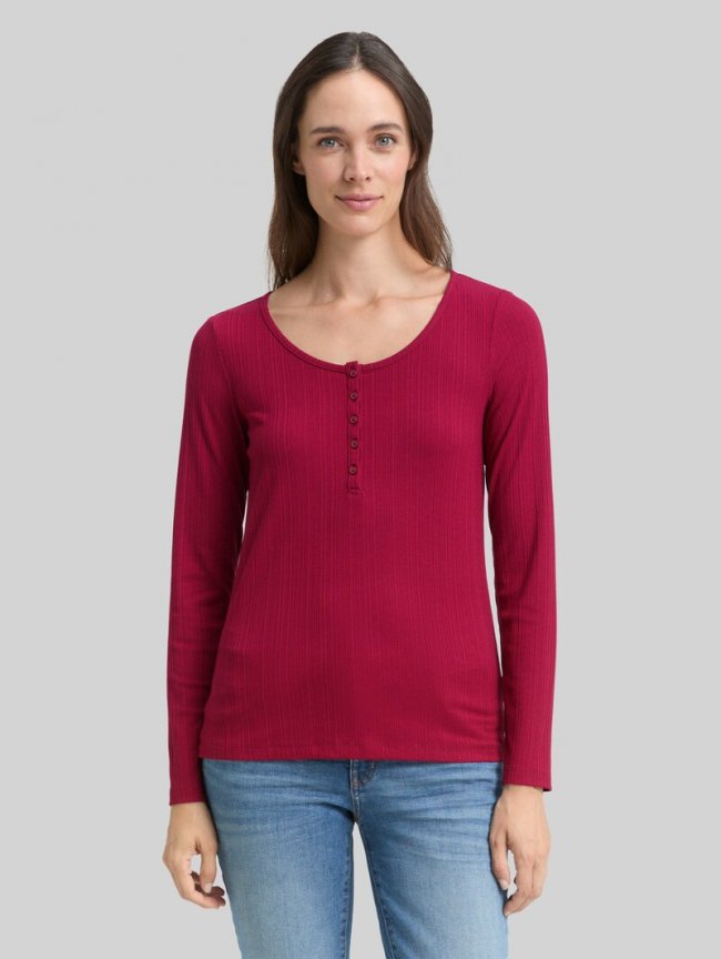 Tom Tailor Slim Fit Henley Langarmshirt - Rumba Red Tom Tailor Slim Fit Henley Langarmshirt - Rumba Red