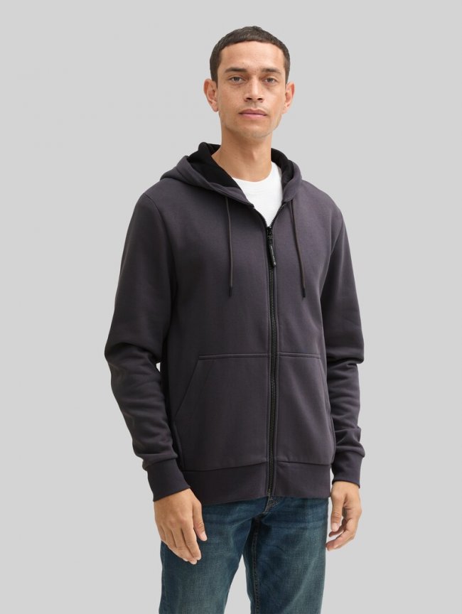 Tom Tailor Basic Hoodie Sweatjacke - Tarmac Grey Tom Tailor Basic Hoodie Sweatjacke - Tarmac Grey