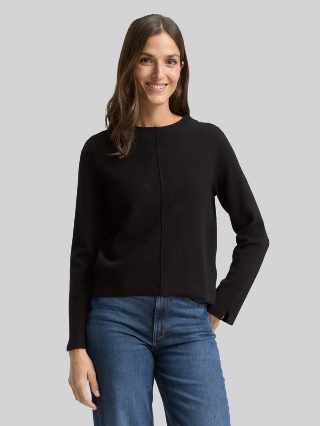 Tom Tailor Cropped Strickpullover mit Stehkragen - Deep Black Tom Tailor Cropped Strickpullover mit Stehkragen - Deep Black