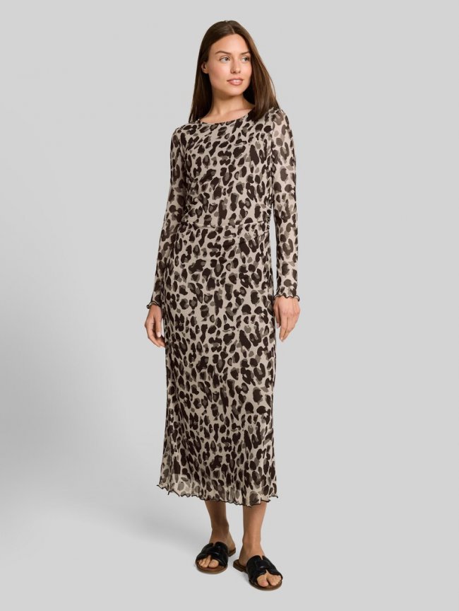 Tom Tailor Mesh Midi-Kleid mit Muster - Brown Beige Leo Print Tom Tailor Mesh Midi-Kleid mit Muster - Brown Beige Leo Print