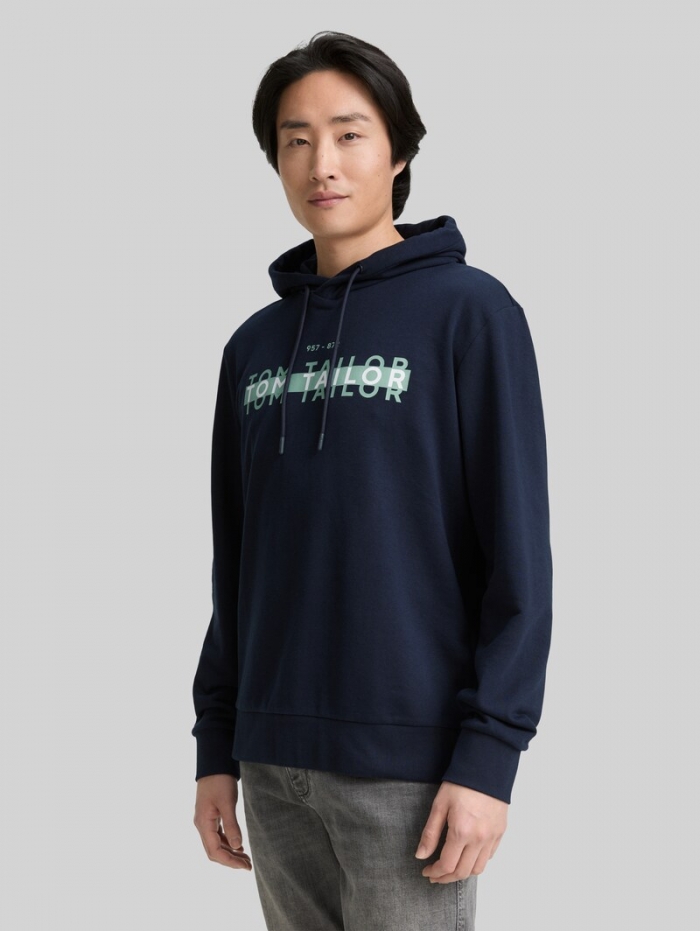 Tom Tailor Hoodie Sweatshirt mit Logo-Print - Sky Captain Blue Tom Tailor Hoodie Sweatshirt mit Logo-Print - Sky Captain Blue