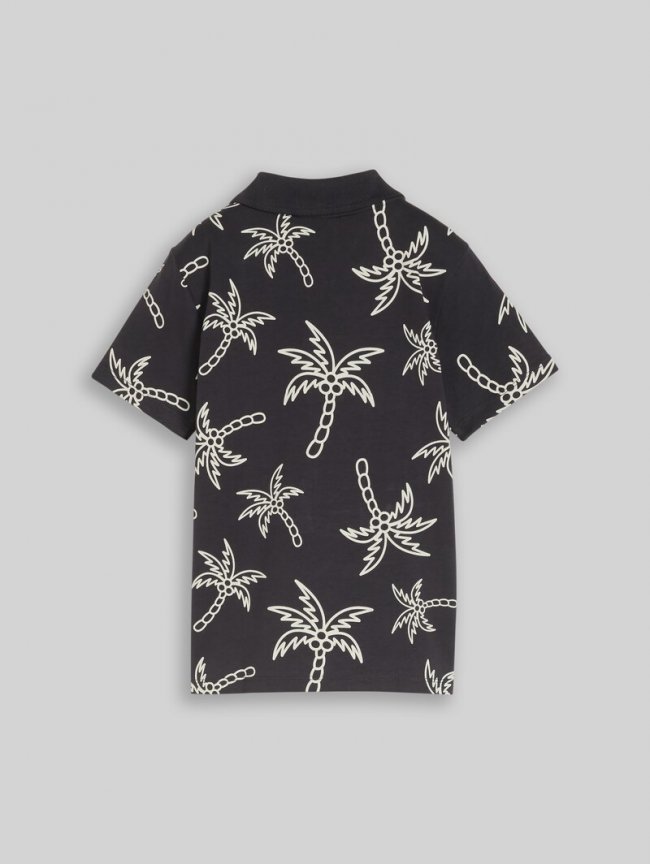 Tom Tailor Poloshirt mit Muster - Grey White Sketched Palm Trees Tom Tailor Poloshirt mit Muster - Grey White Sketched Palm Trees
