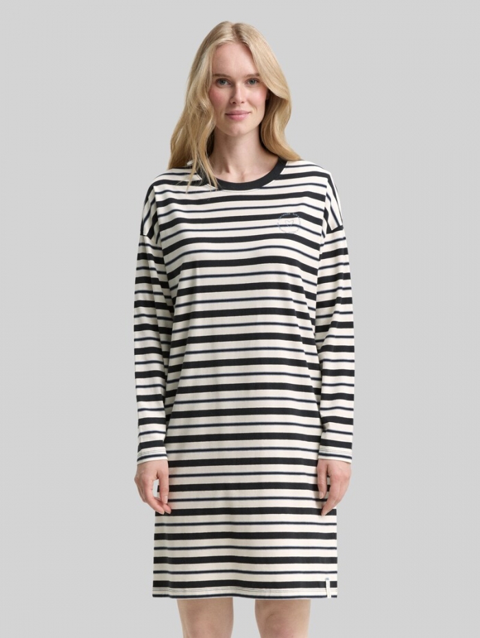 Tom Tailor Gestreiftes Nachthemd - Grey-dark-horizontal Stripe Tom Tailor Gestreiftes Nachthemd - Grey-dark-horizontal Stripe