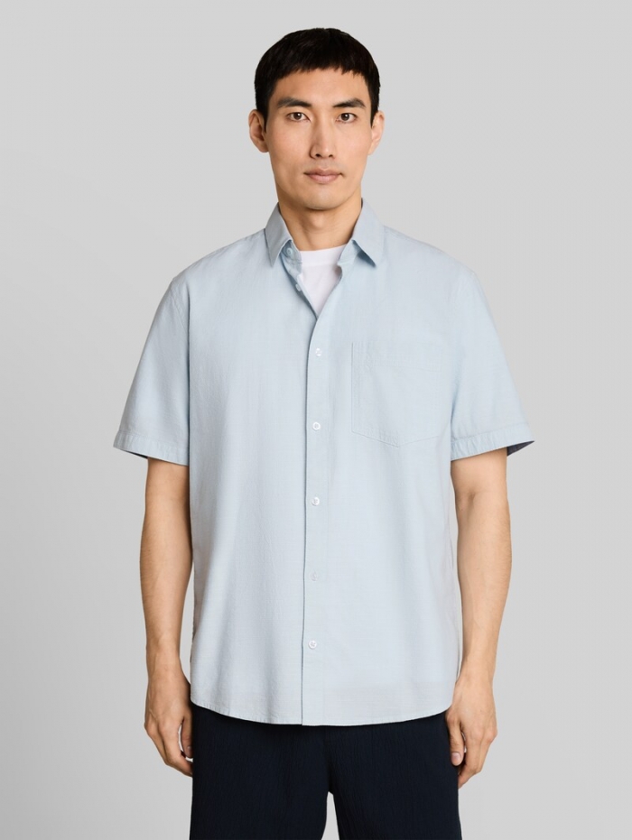 Tom Tailor Regular Fit Kurzarmhemd mit Brusttasche - Light Blue Structure