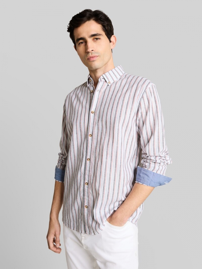 Tom Tailor Regular Fit Hemd mit Leinenanteil - White Multicolor Stripe Tom Tailor Regular Fit Hemd mit Leinenanteil - White Multicolor Stripe
