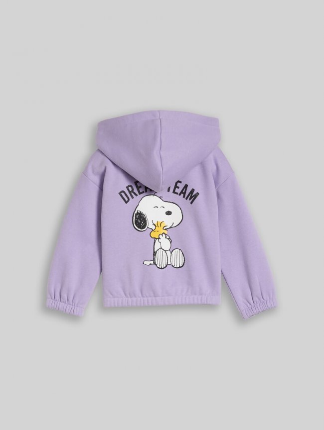 Tom Tailor Cropped Hoodie Sweatjacke mit Snoopy-Print - Sweet Purple Tom Tailor Cropped Hoodie Sweatjacke mit Snoopy-Print - Sweet Purple
