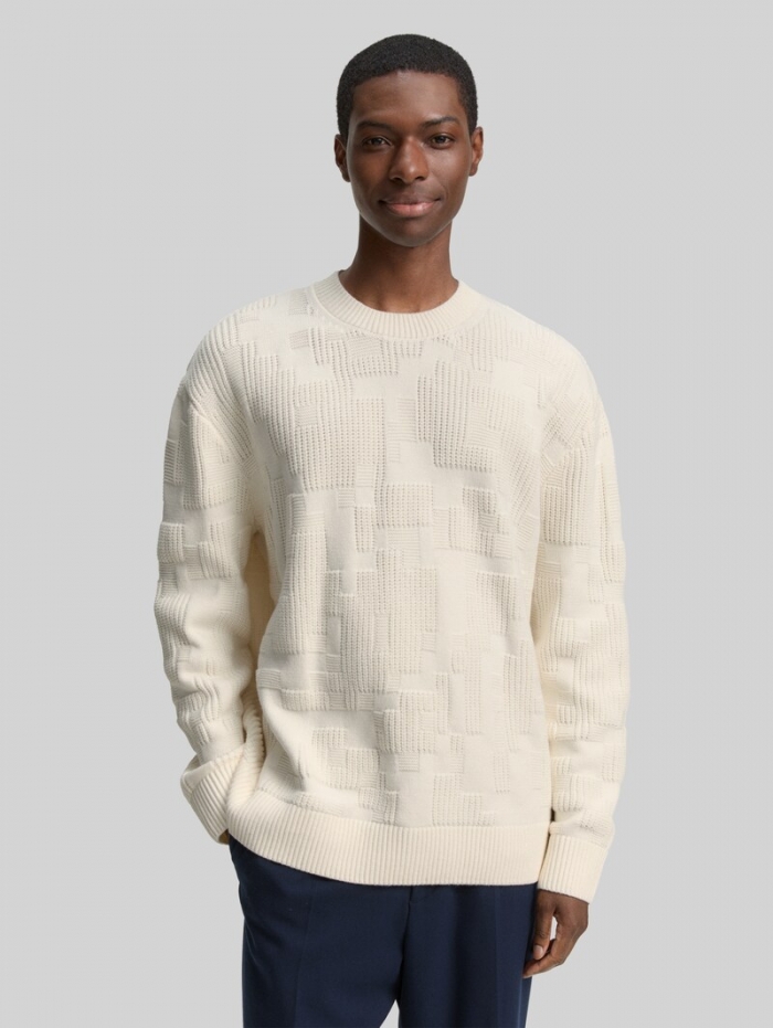 Tom Tailor Loose Fit Strickpullover mit Muster - Gardenia White Tom Tailor Loose Fit Strickpullover mit Muster - Gardenia White
