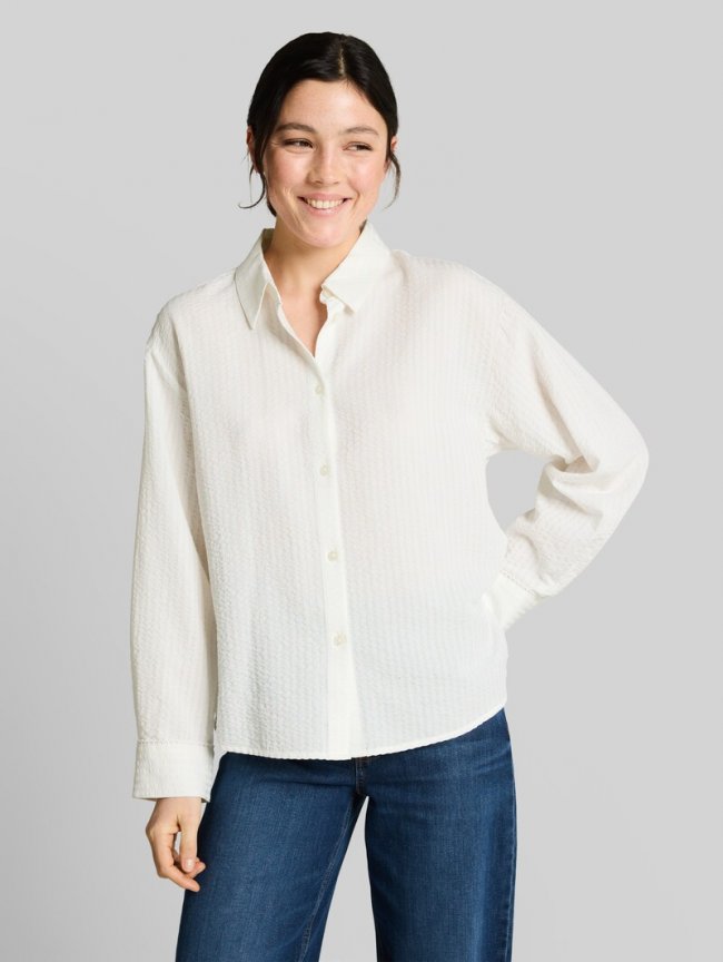 Tom Tailor Loose Fit Seersucker Hemdbluse - Off White Tom Tailor Loose Fit Seersucker Hemdbluse - Off White