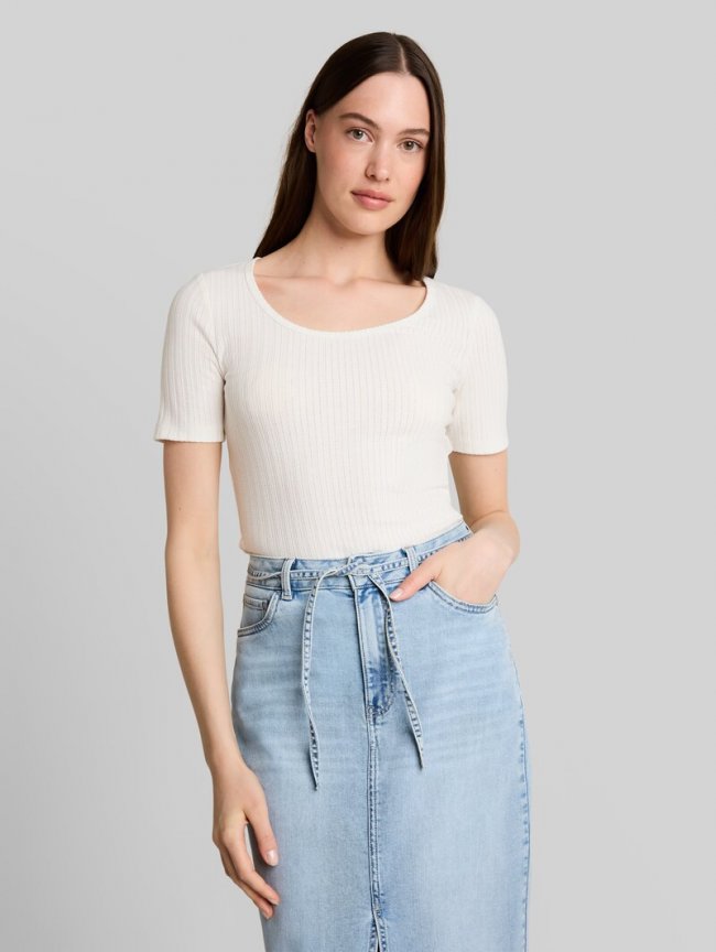 Tom Tailor Slim Fit Pointelle T-Shirt - Off White Tom Tailor Slim Fit Pointelle T-Shirt - Off White
