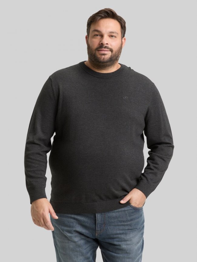 Tom Tailor Plus Size - Strickpullover mit Logo Stickerei - Black Grey Melange Tom Tailor Plus Size - Strickpullover mit Logo Stickerei - Black Grey Melange