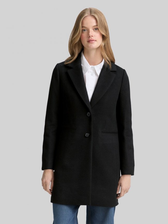 Tom Tailor Slim Fit Wollmantel - Deep Black Tom Tailor Slim Fit Wollmantel - Deep Black