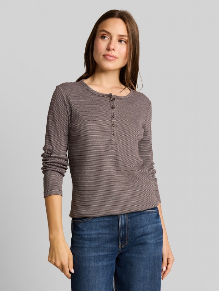 Tom Tailor Henley Langarmshirt mit Rippstruktur - Java Brown Offwhite Stripe Tom Tailor Henley Langarmshirt mit Rippstruktur - Java Brown Offwhite Stripe