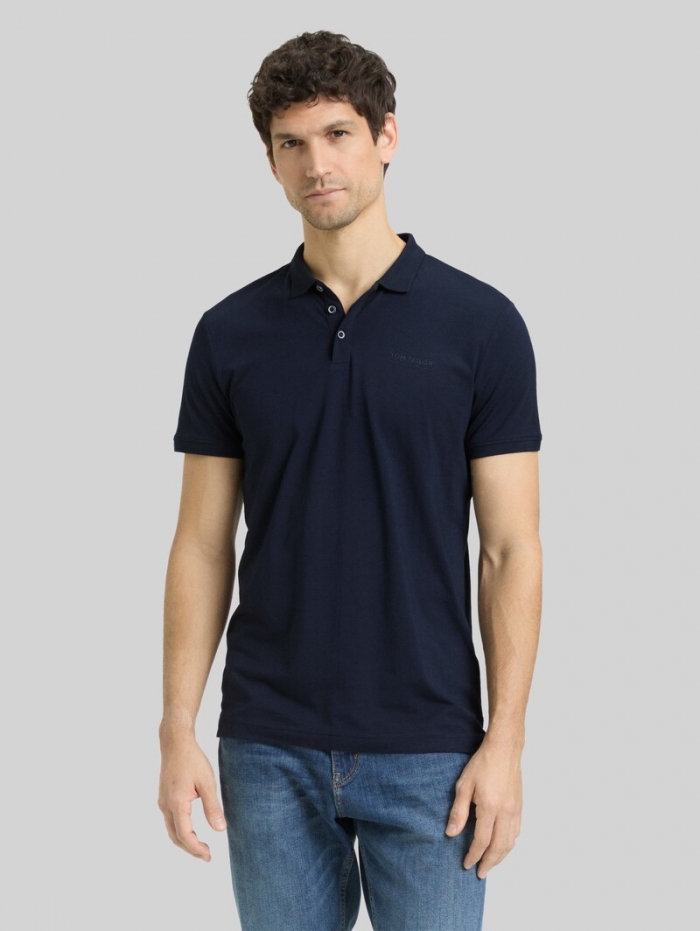 Tom Tailor Fitted Poloshirt mit Logo-Print - Sky Captain Blue Tom Tailor Fitted Poloshirt mit Logo-Print - Sky Captain Blue