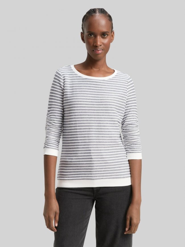 Tom Tailor Sweatshirt mit Streifenmuster - Blue White Structured Stripe Tom Tailor Sweatshirt mit Streifenmuster - Blue White Structured Stripe