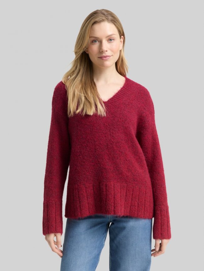 Tom Tailor Oversize Strickpullover mit Wollanteil - Rumba Red Melange