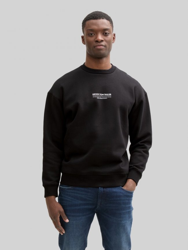 Tom Tailor Relaxed Sweatshirt mit Logo-Print - Black Tom Tailor Relaxed Sweatshirt mit Logo-Print - Black