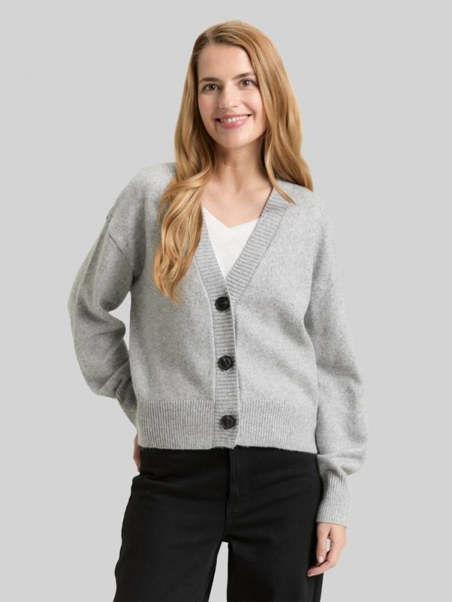 Tom Tailor Loose Fit Cardigan mit V-Ausschnitt - Medium Silver Grey Melange Tom Tailor Loose Fit Cardigan mit V-Ausschnitt - Medium Silver Grey Melange
