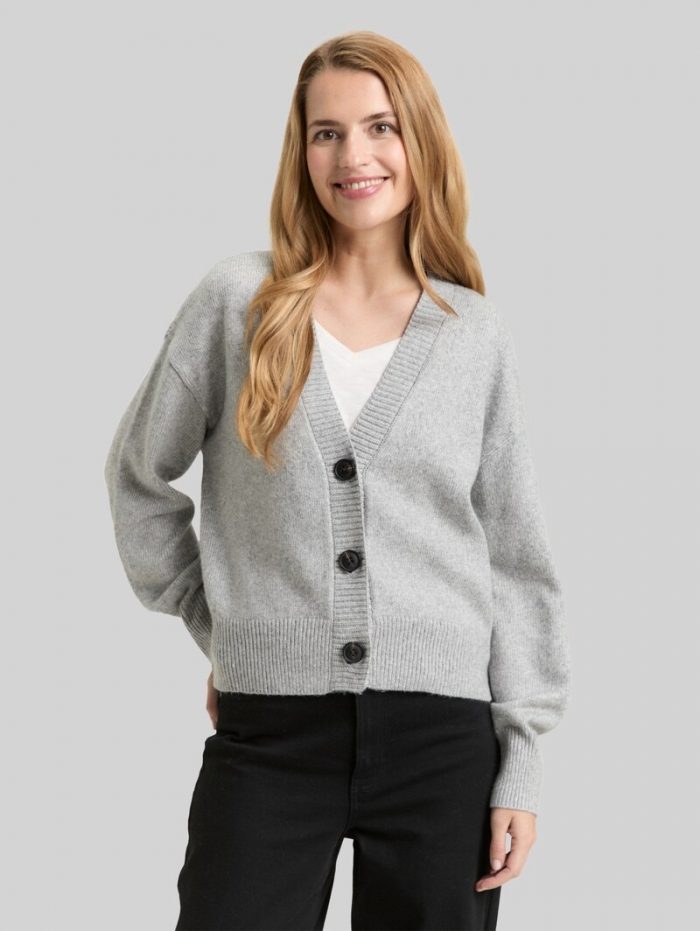 Tom Tailor Loose Fit Cardigan mit V-Ausschnitt - Medium Silver Grey Melange