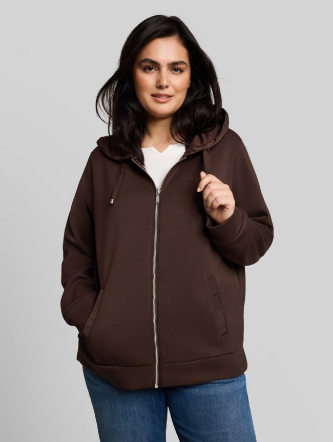 Tom Tailor Plus Size - Hoodie Sweatjacke aus Scuba - Java Dark Brown Tom Tailor Plus Size - Hoodie Sweatjacke aus Scuba - Java Dark Brown