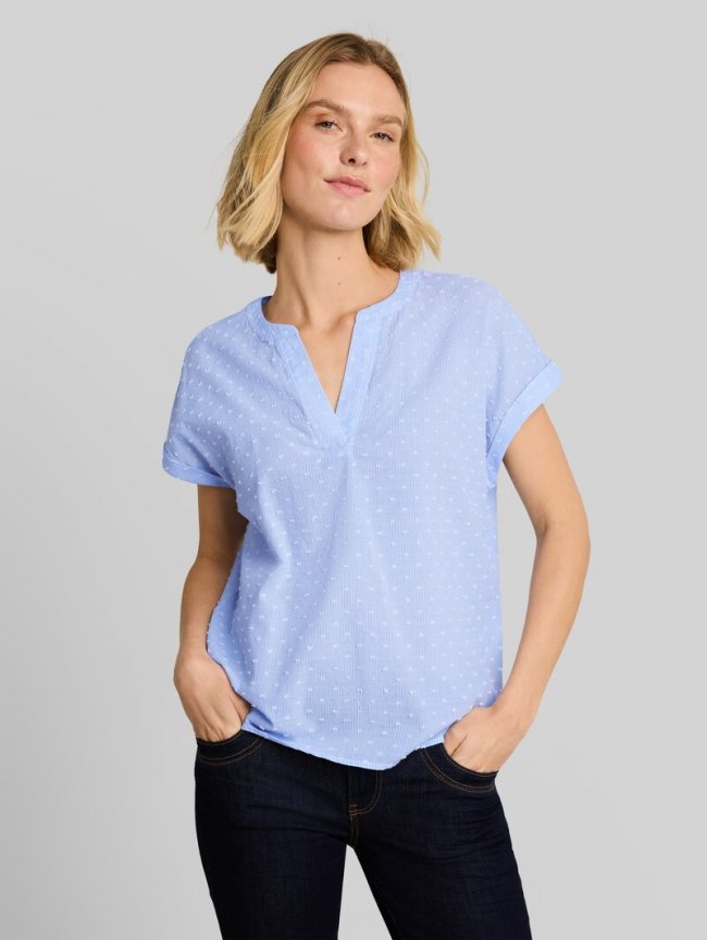 Tom Tailor Loose Fit Bluse mit Stickerei - Kentucky Blue Dobby Stripe Tom Tailor Loose Fit Bluse mit Stickerei - Kentucky Blue Dobby Stripe
