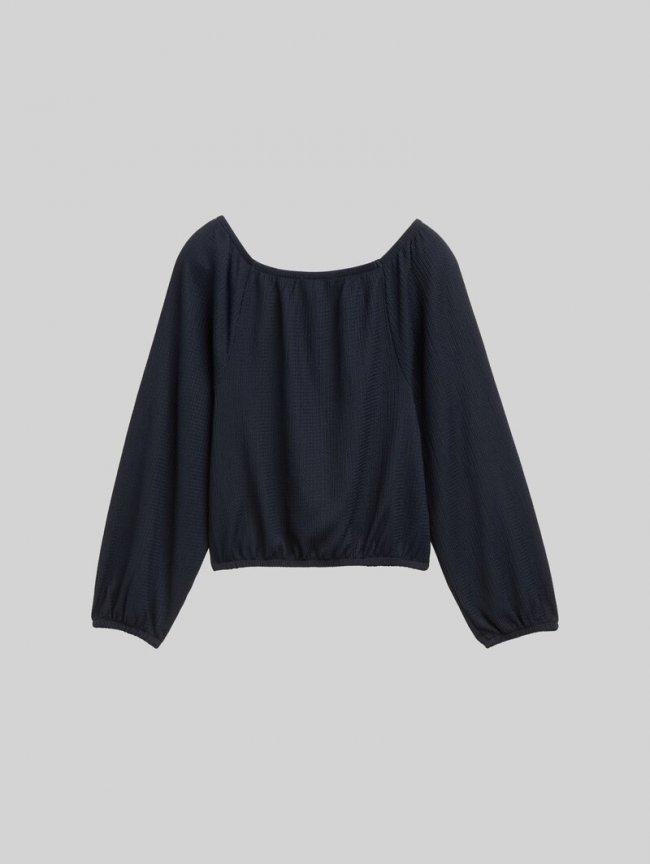 Tom Tailor Cropped Bluse mit Struktur - Sky Captain Blue Tom Tailor Cropped Bluse mit Struktur - Sky Captain Blue